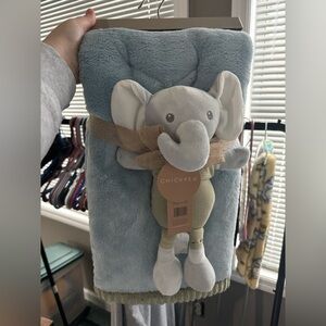 Chick Pea Blue Elephant Plush Blanket